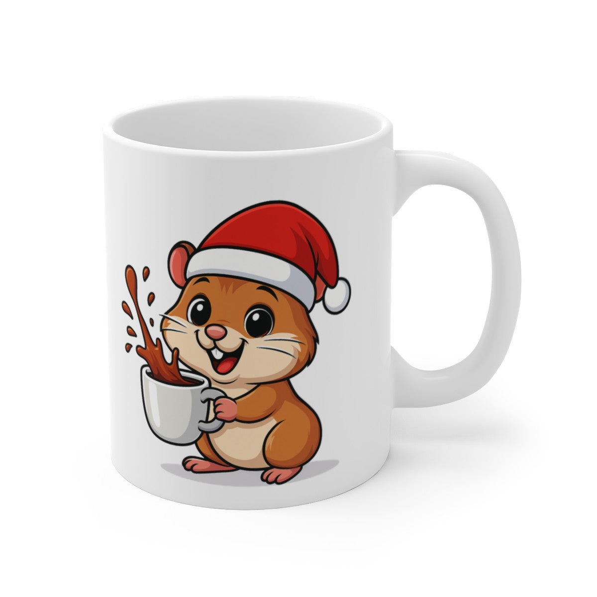 Mug Hamster Noël 325ml – Tasse Céramique Mignonne avec Bonnet Rouge – Cadeau Fêtes Original