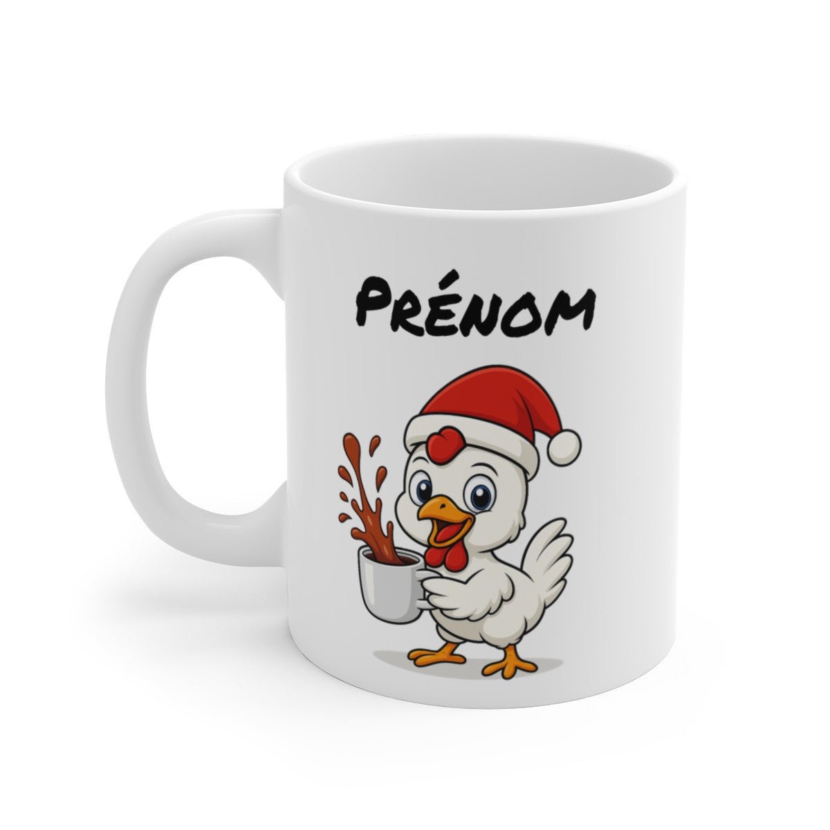 Tasse Personnalisable Poule Noël – Mug Prénom Céramique 325ml – Cadeau Fêtes Mignon Original