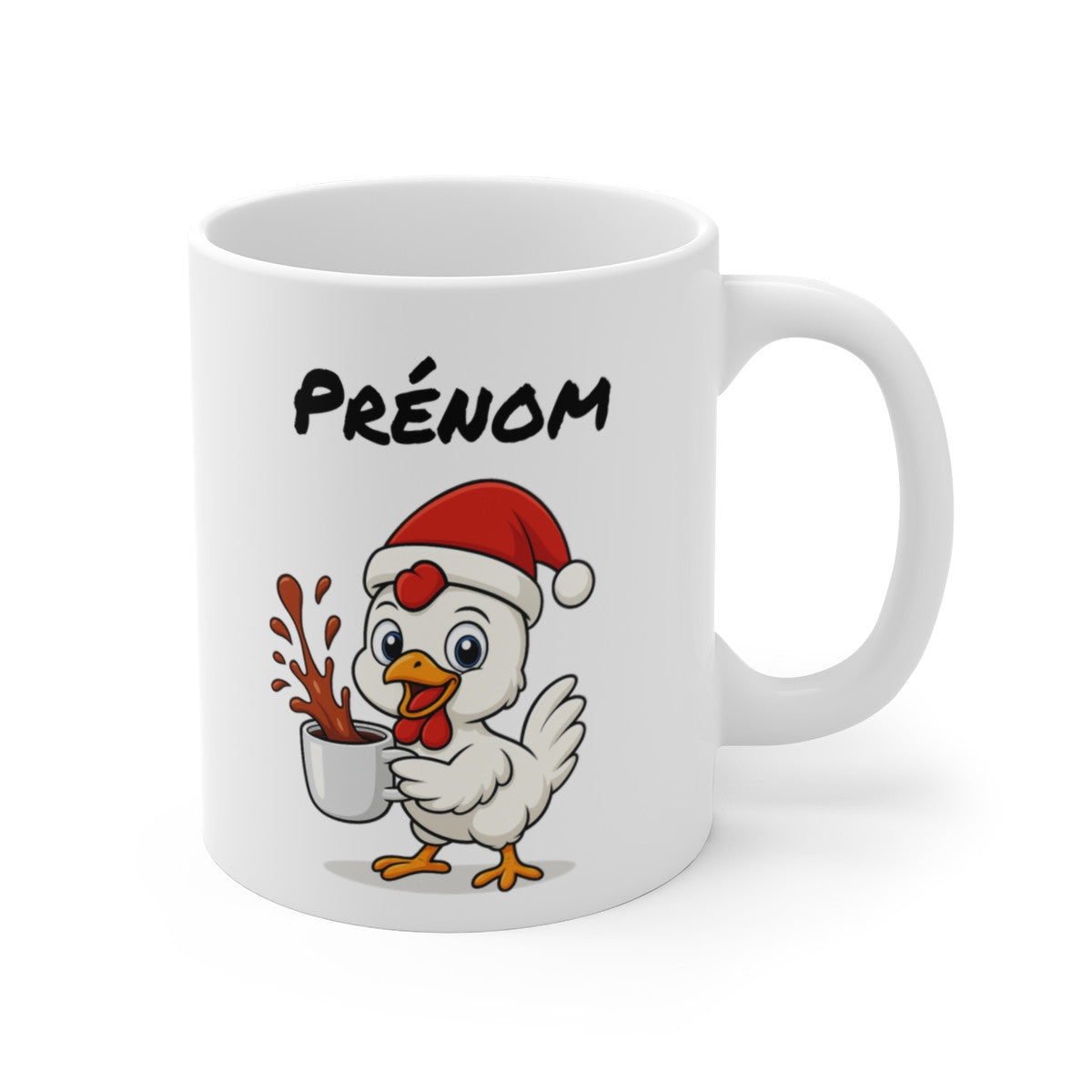 Tasse Personnalisable Poule Noël – Mug Prénom Céramique 325ml – Cadeau Fêtes Mignon Original