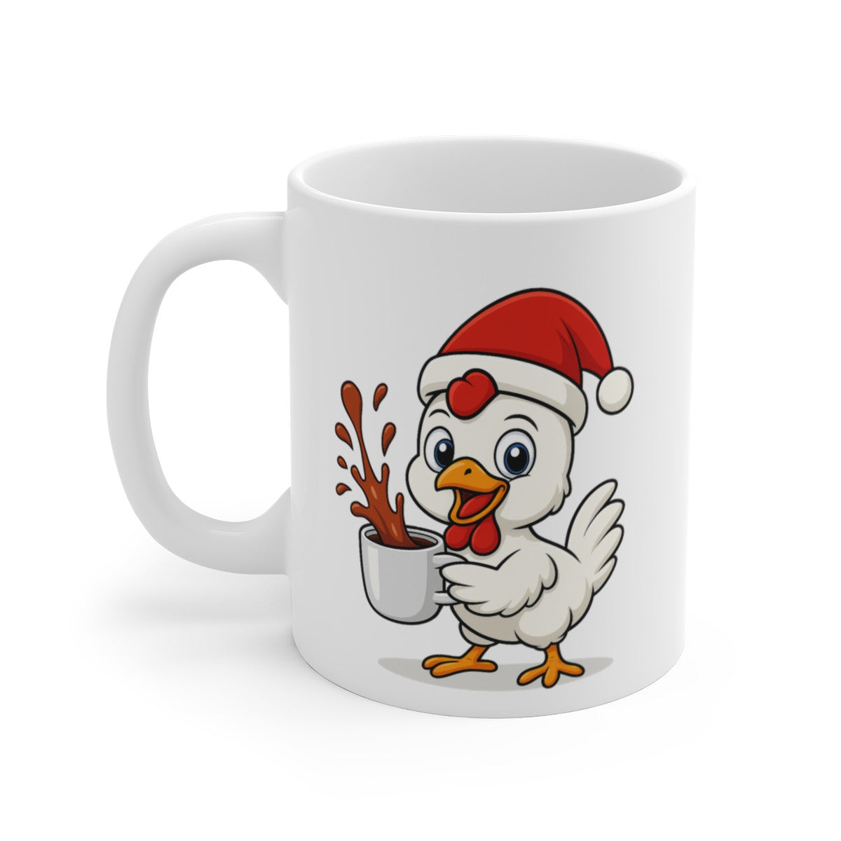 Mug Poule Noël 325ml – Tasse Céramique Mignonne avec Bonnet Rouge – Cadeau Fêtes Original