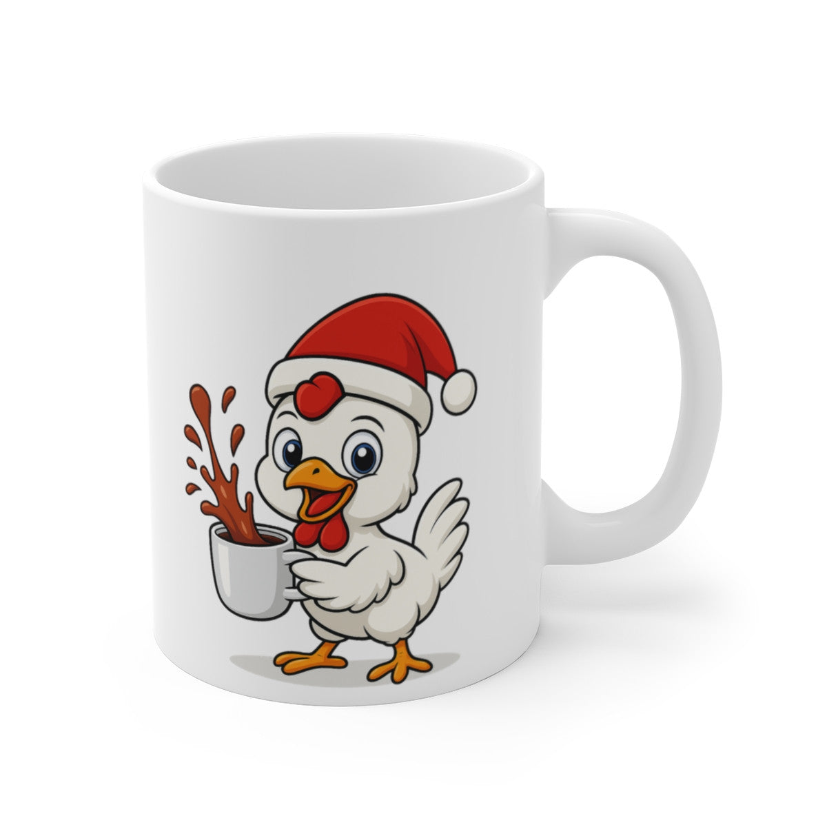 Mug Poule Noël 325ml – Tasse Céramique Mignonne avec Bonnet Rouge – Cadeau Fêtes Original