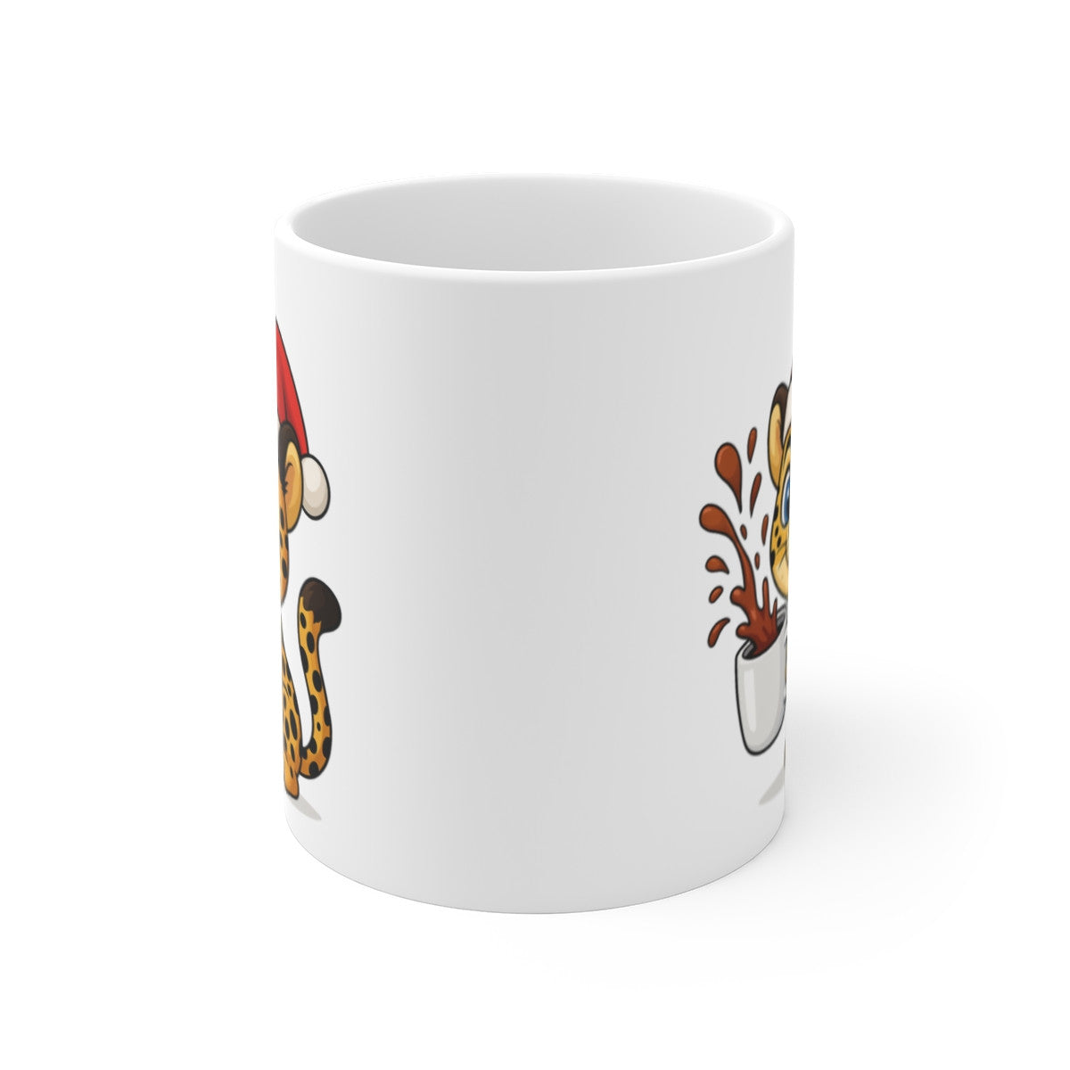 Mug Léopard Noël 325ml – Tasse Céramique Mignonne avec Bonnet Rouge – Cadeau Fêtes Original