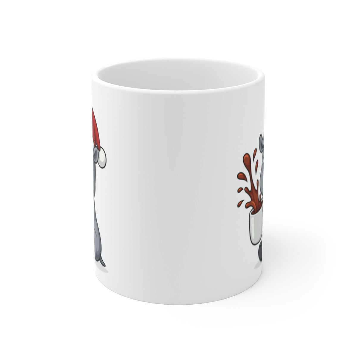 Mug Bébé Rhinocéros Noël 325ml – Tasse Céramique Mignonne avec Bonnet Rouge – Cadeau Fêtes