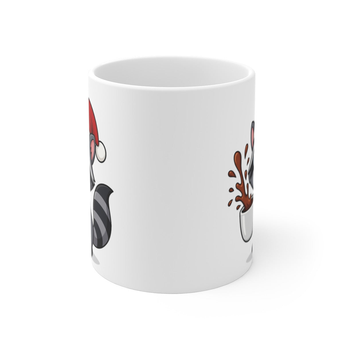 Mug Raton Laveur Noël 325ml – Tasse Céramique Mignonne avec Bonnet Rouge – Cadeau Fêtes