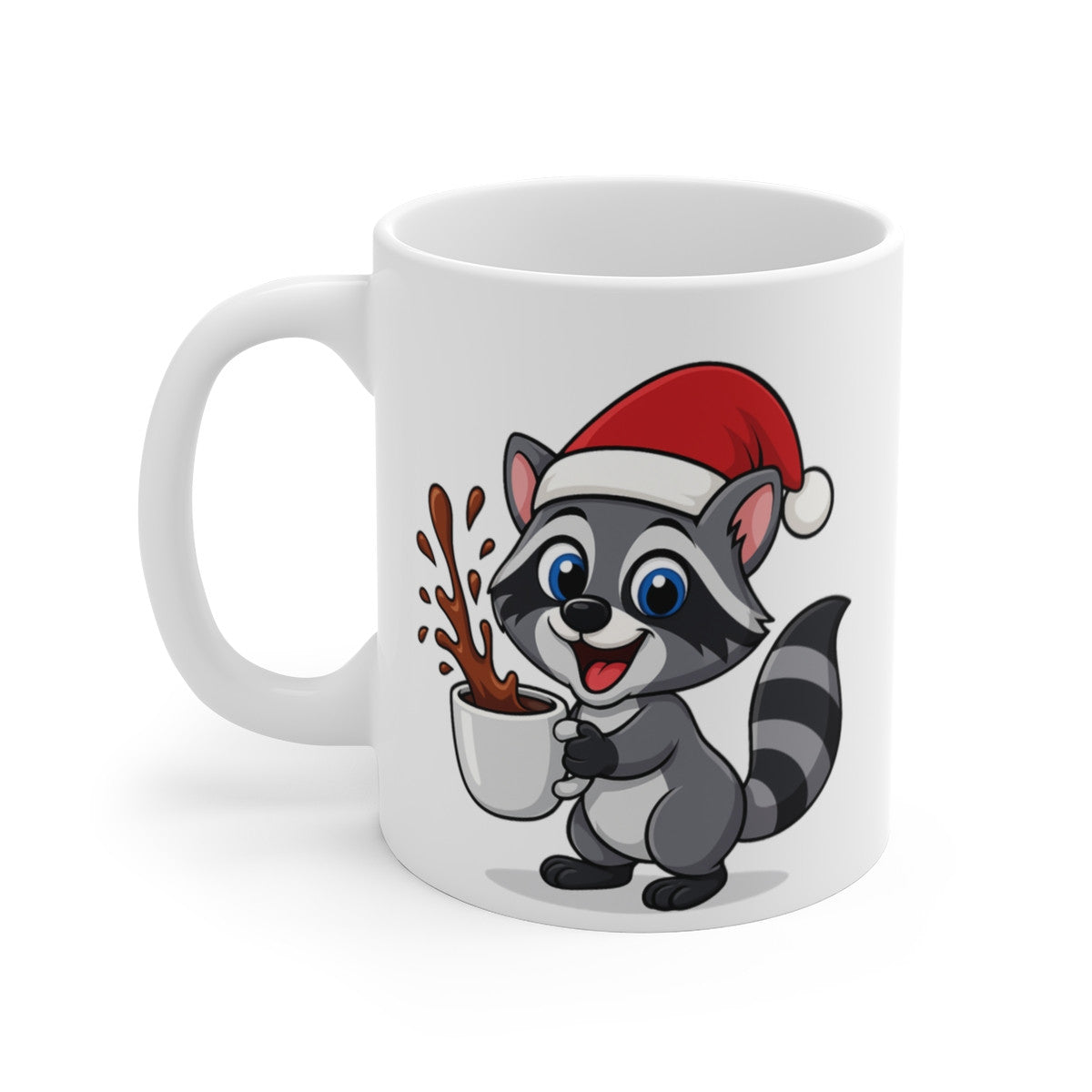 Mug Raton Laveur Noël 325ml – Tasse Céramique Mignonne avec Bonnet Rouge – Cadeau Fêtes
