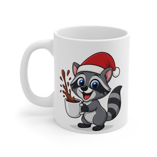 Mug Raton Laveur Noël 325ml – Tasse Céramique Mignonne avec Bonnet Rouge – Cadeau Fêtes