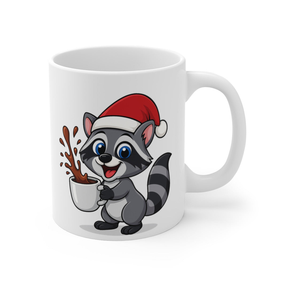 Mug Raton Laveur Noël 325ml – Tasse Céramique Mignonne avec Bonnet Rouge – Cadeau Fêtes