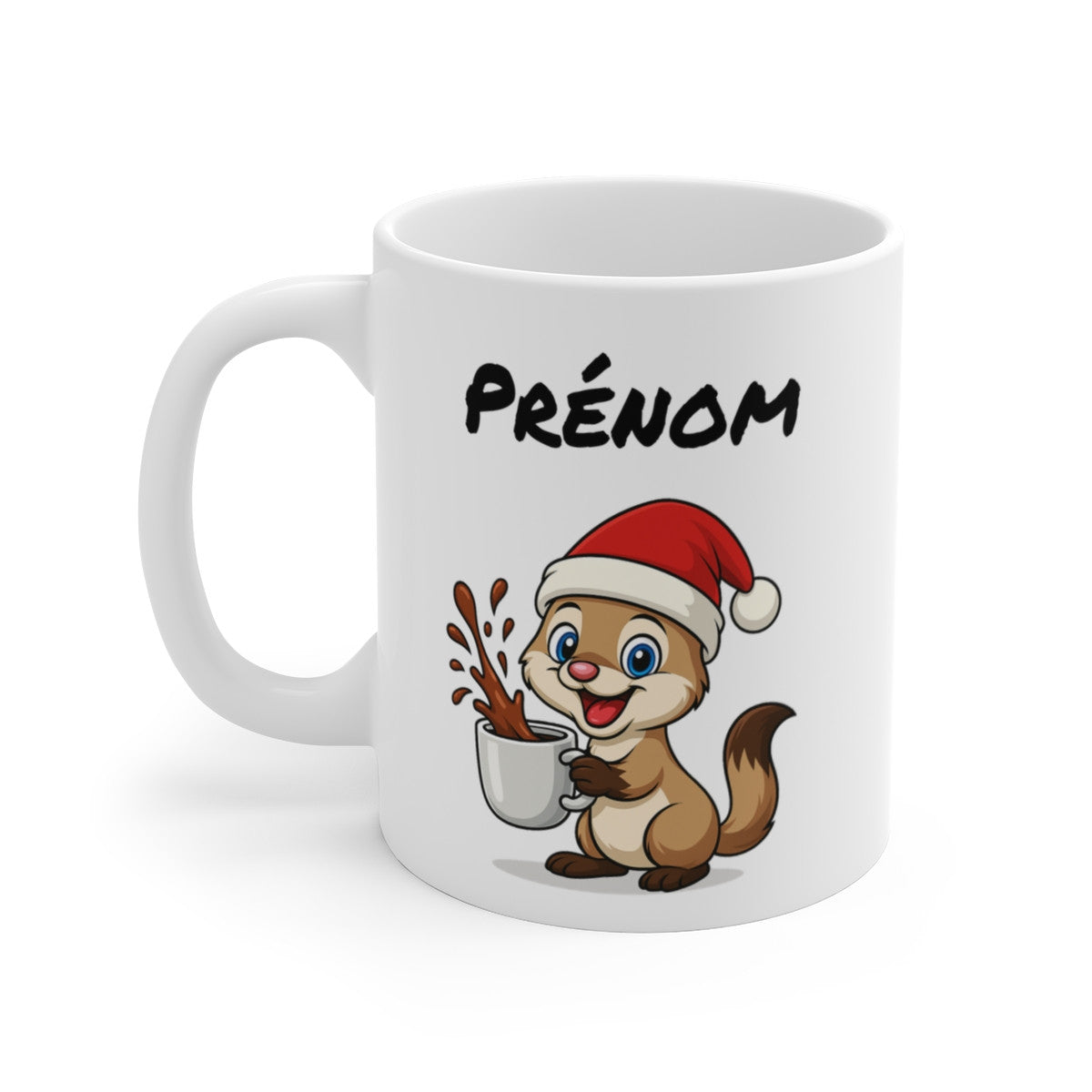 Tasse Personnalisable Furet Noël – Mug Prénom Céramique 325ml – Cadeau Fêtes Mignon Original