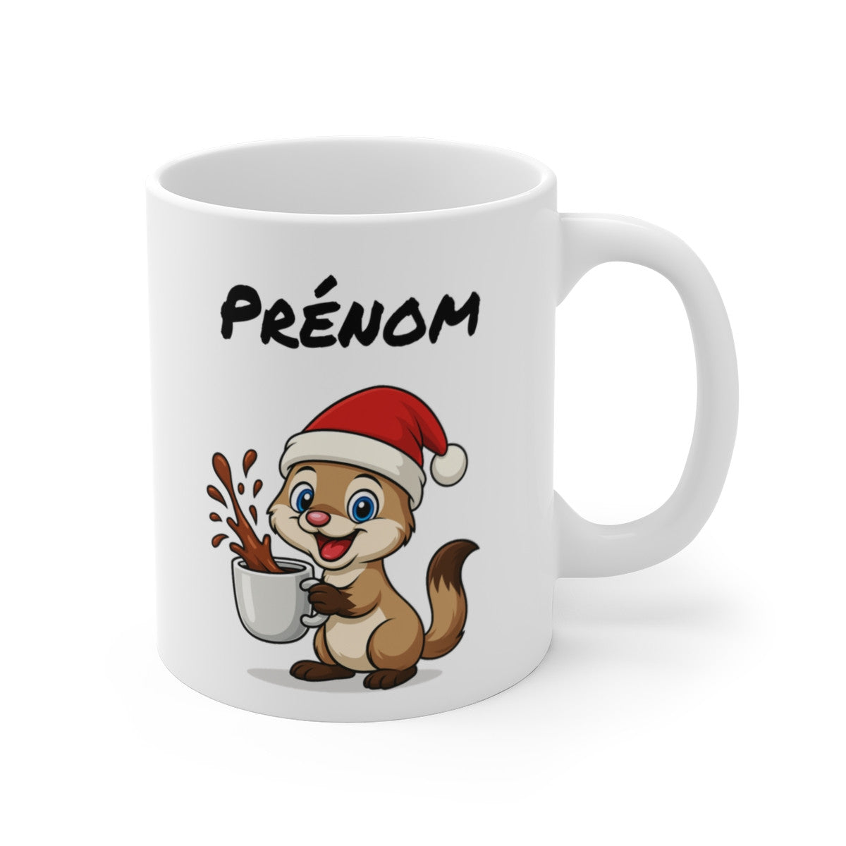 Tasse Personnalisable Furet Noël – Mug Prénom Céramique 325ml – Cadeau Fêtes Mignon Original