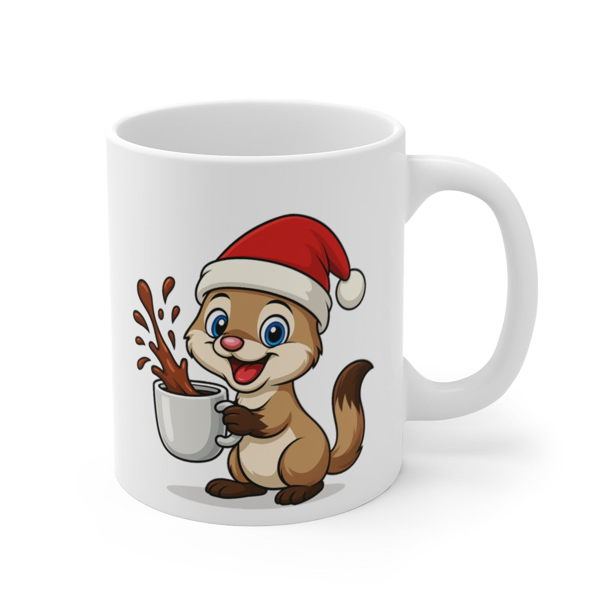 Mug Furet Noël 325ml – Tasse Céramique Mignonne avec Bonnet Rouge – Cadeau Fêtes Original