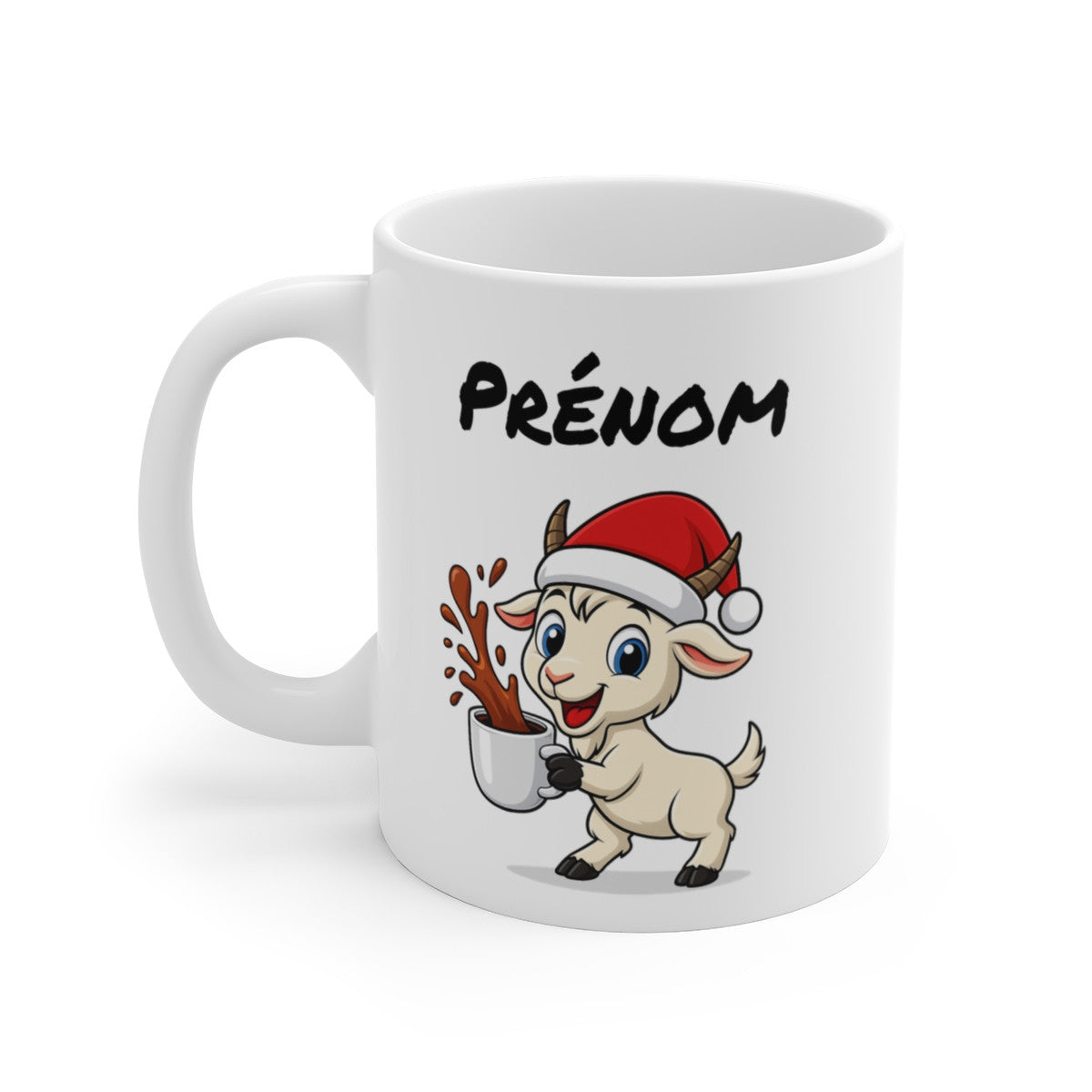 Tasse Personnalisable Chèvre Noël – Mug Prénom Céramique 325ml – Cadeau Fêtes Mignon Original