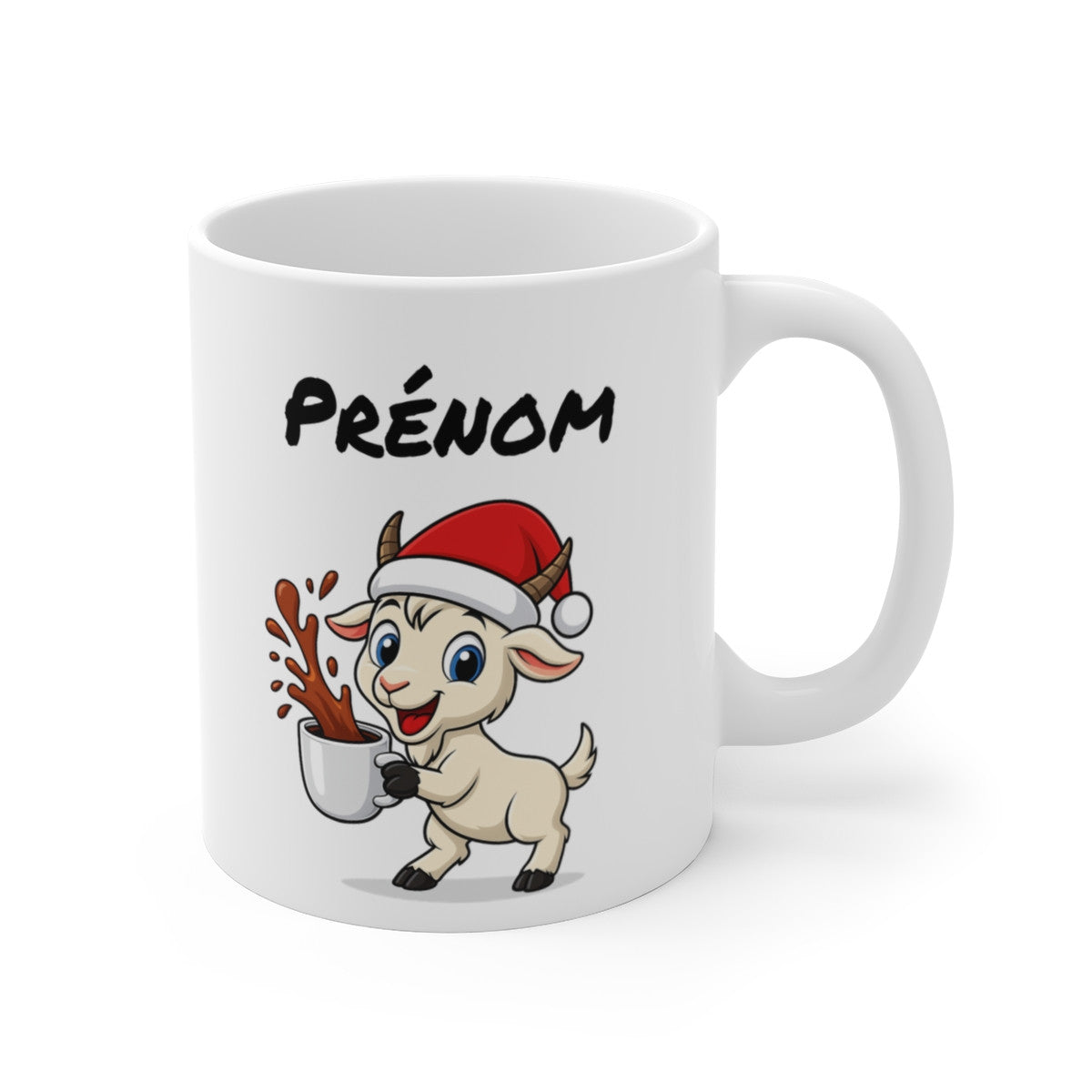 Tasse Personnalisable Chèvre Noël – Mug Prénom Céramique 325ml – Cadeau Fêtes Mignon Original