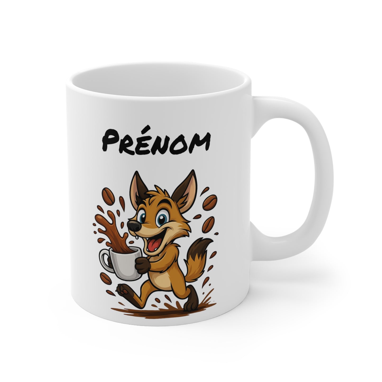 Tasse Personnalisable Coyote Café – Mug Prénom Cartoon – Cadeau Original Amoureux du Café 325ml