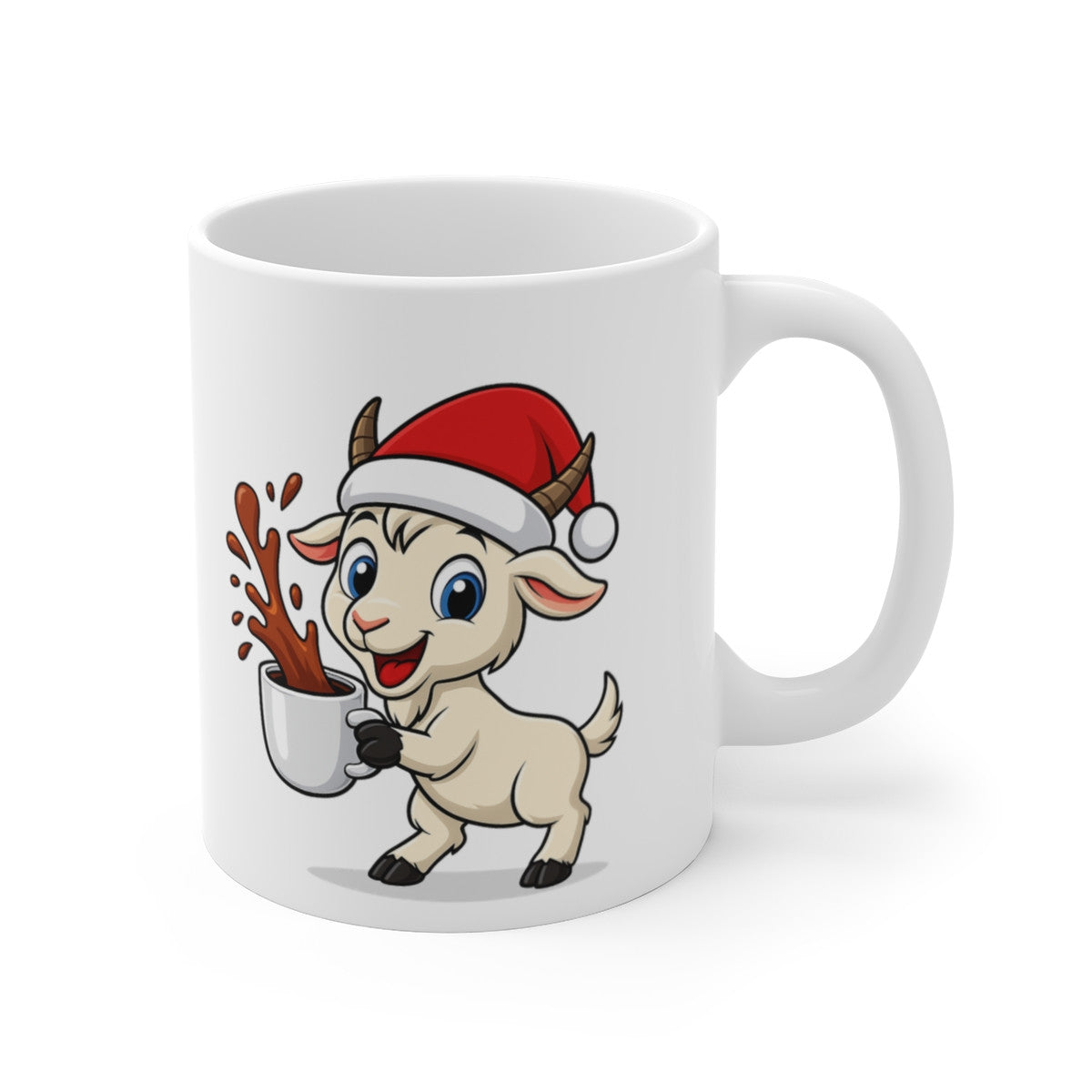 Tasse Chèvre de Noël – Mug Céramique 325ml – Cadeau Fêtes Mignon Micro-ondes Lave-vaisselle