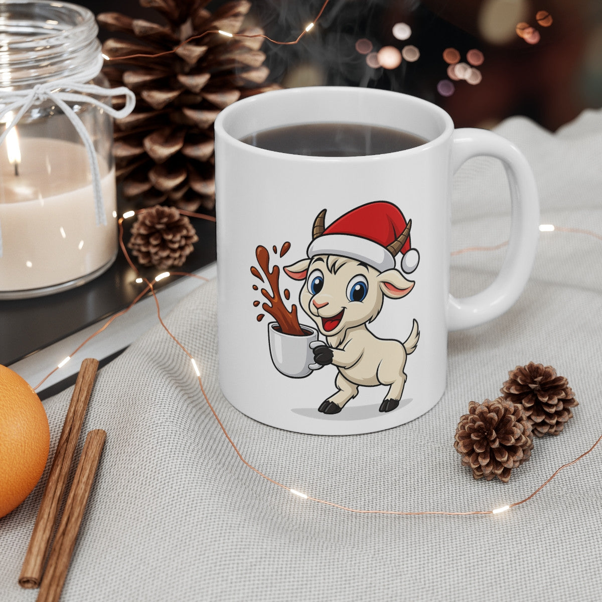 Tasse Chèvre de Noël – Mug Céramique 325ml – Cadeau Fêtes Mignon Micro-ondes Lave-vaisselle