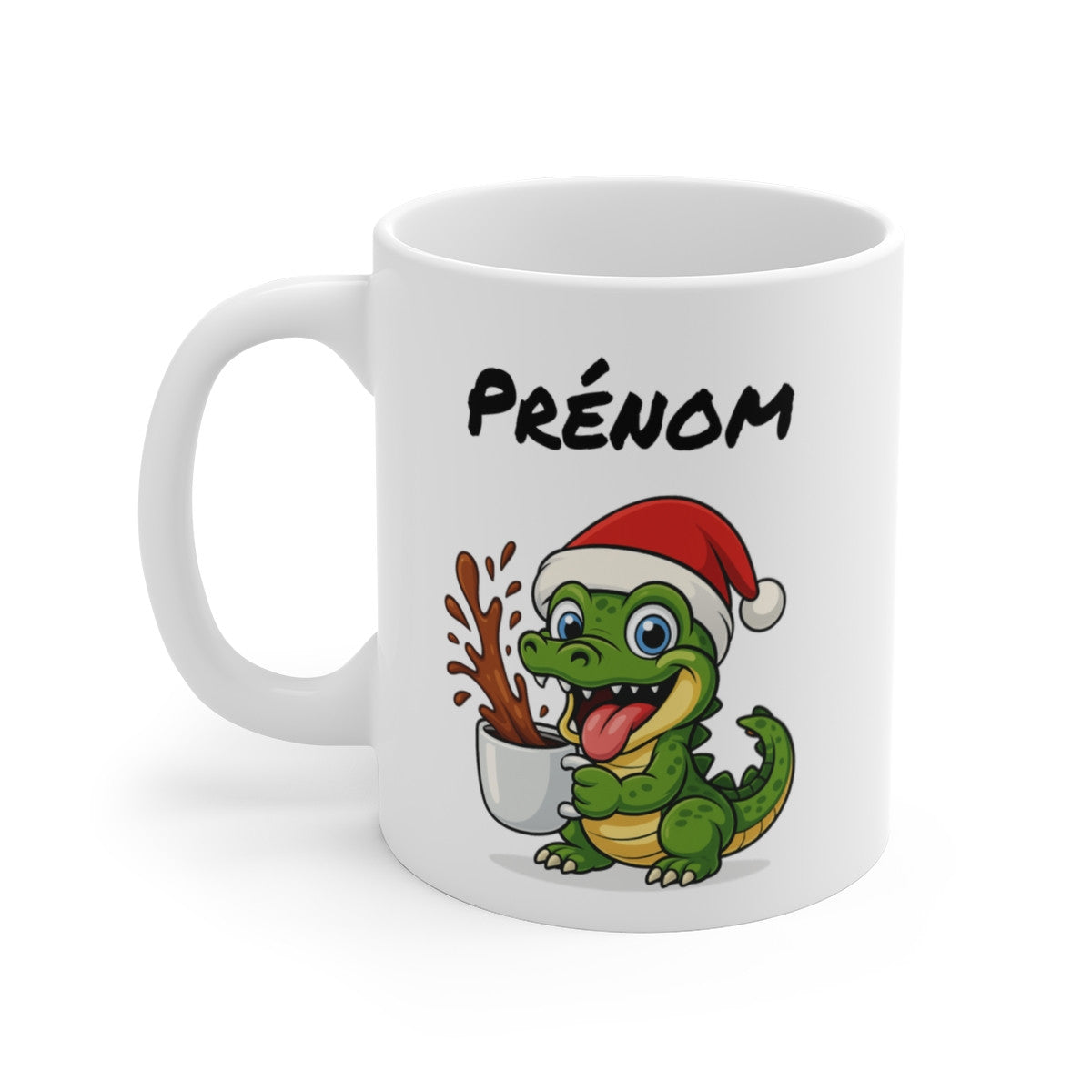 Tasse Personnalisable Crocodile de Noël – Mug Prénom Céramique 325ml – Cadeau Fêtes Original