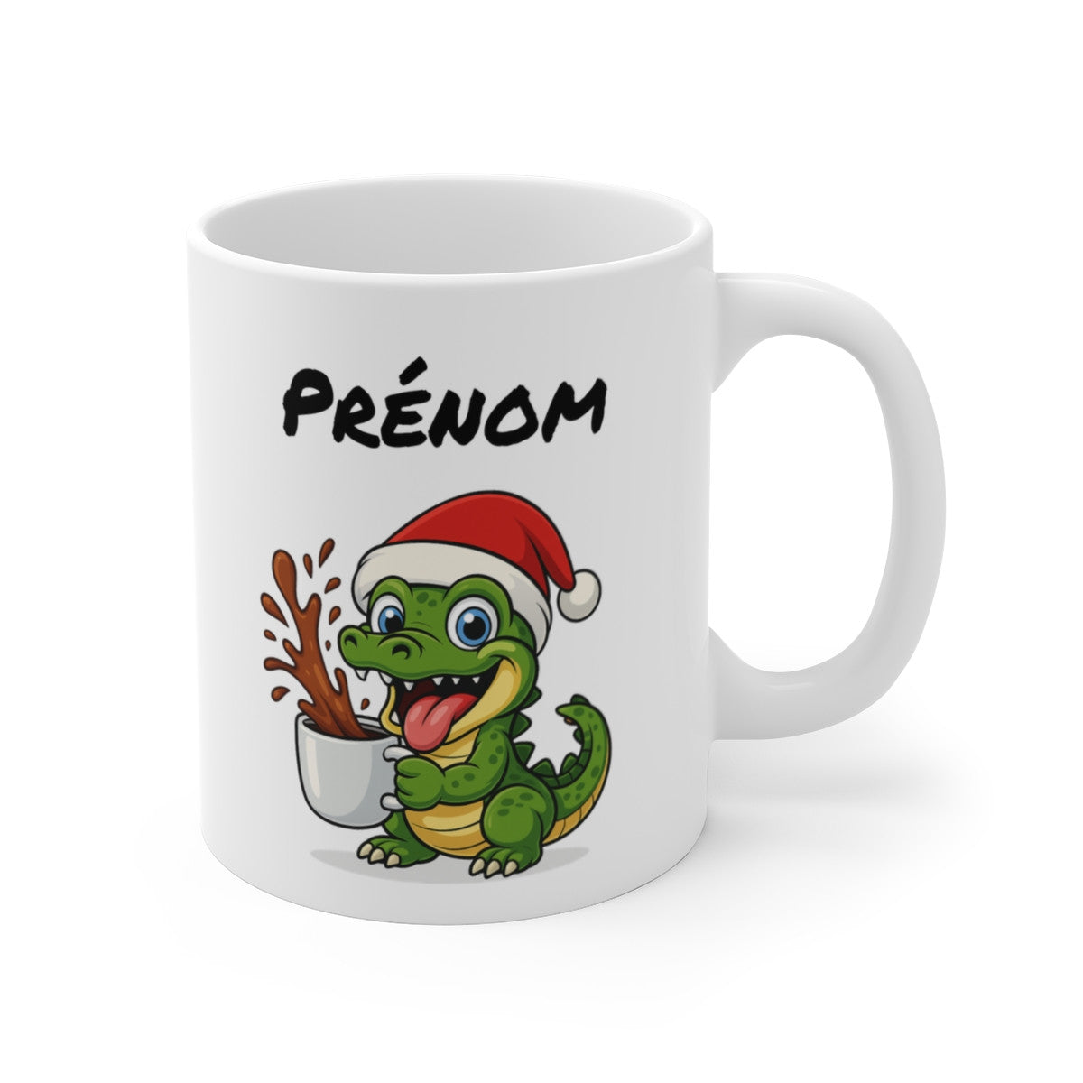 Tasse Personnalisable Crocodile de Noël – Mug Prénom Céramique 325ml – Cadeau Fêtes Original