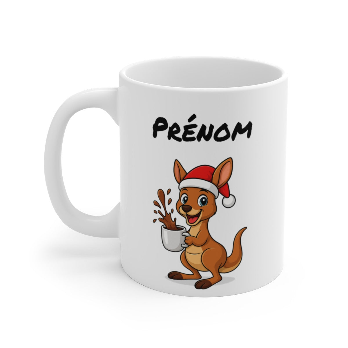 Tasse Personnalisable Kangourou Noël – Mug Prénom Aquarelle – Cadeau Animal Mignon Fêtes 325 ml