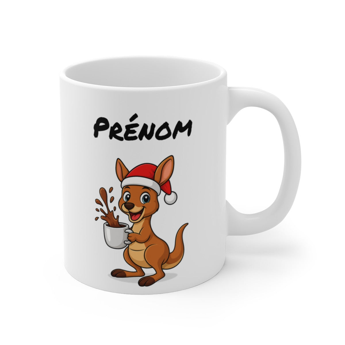 Tasse Personnalisable Kangourou Noël – Mug Prénom Aquarelle – Cadeau Animal Mignon Fêtes 325 ml