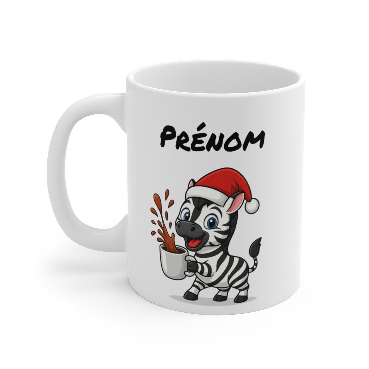 Tasse Personnalisable Zèbre Noël – Mug Prénom Aquarelle – Cadeau Animal Mignon Fêtes 325 ml