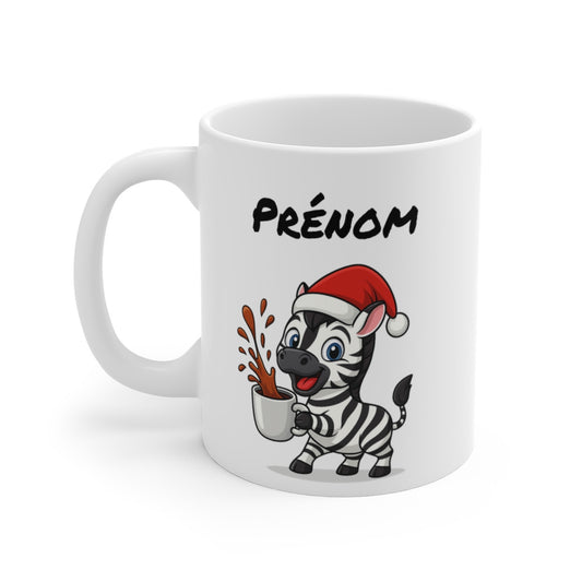 Tasse Personnalisable Zèbre Noël – Mug Prénom Aquarelle – Cadeau Animal Mignon Fêtes 325 ml