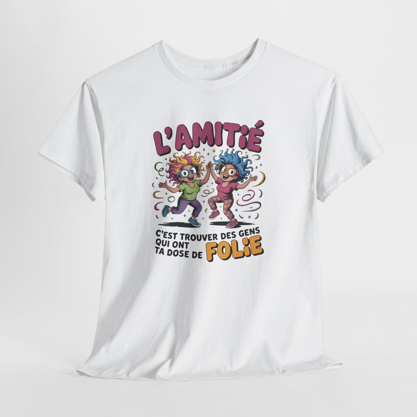 Tee Shirt Amitié Dose de Folie – Humour Amis – Cadeau meilleur ami Blanc Gris Sport