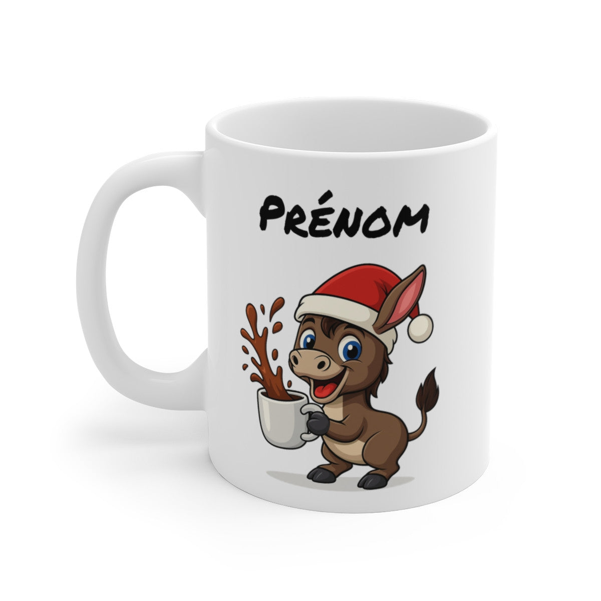 Tasse Personnalisable Âne Noël – Mug Prénom Aquarelle – Cadeau Animal Mignon Fêtes 325 ml