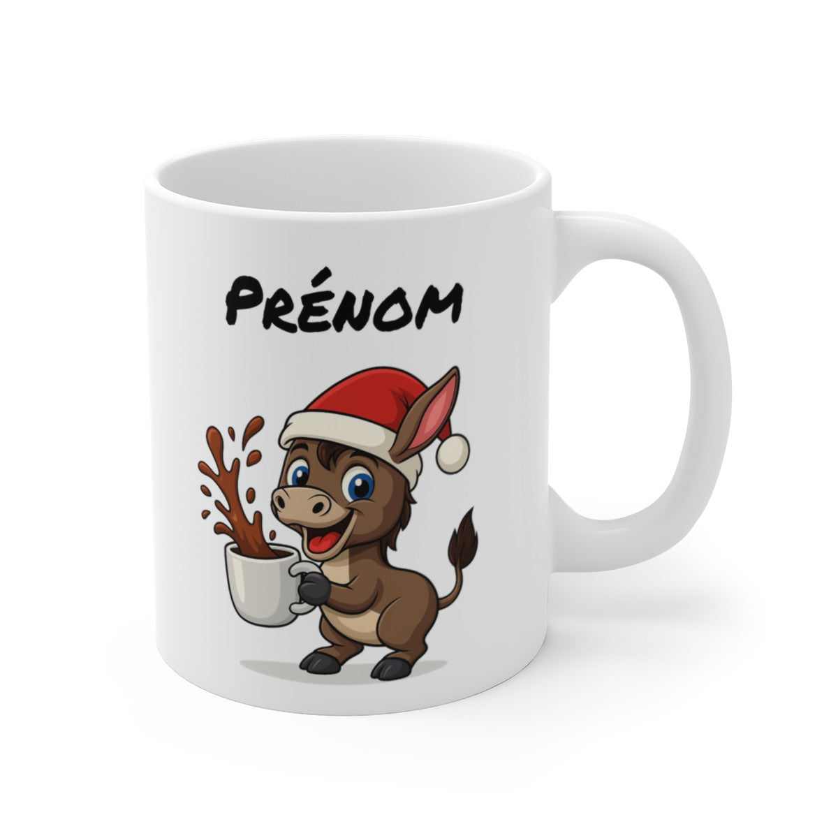 Tasse Personnalisable Âne Noël – Mug Prénom Aquarelle – Cadeau Animal Mignon Fêtes 325 ml