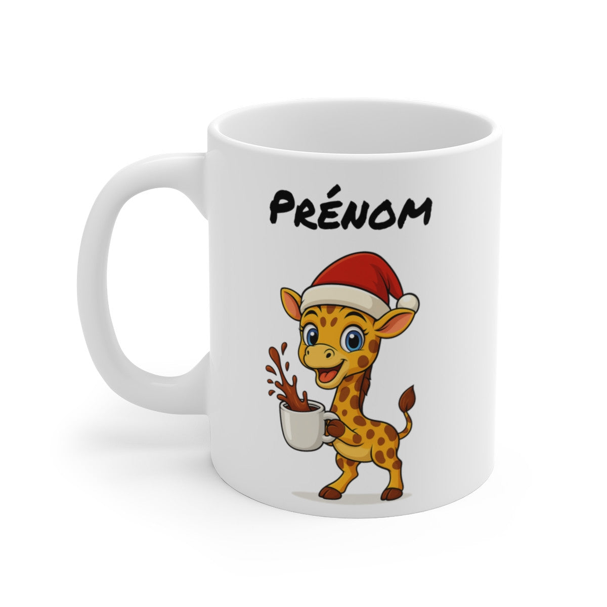 Tasse Personnalisable Girafe Noël – Mug Prénom Aquarelle – Cadeau Animal Mignon Fêtes 325 ml