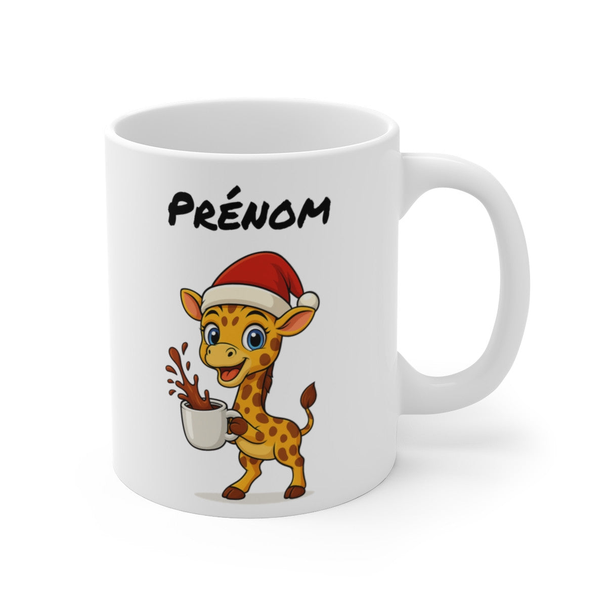Tasse Personnalisable Girafe Noël – Mug Prénom Aquarelle – Cadeau Animal Mignon Fêtes 325 ml