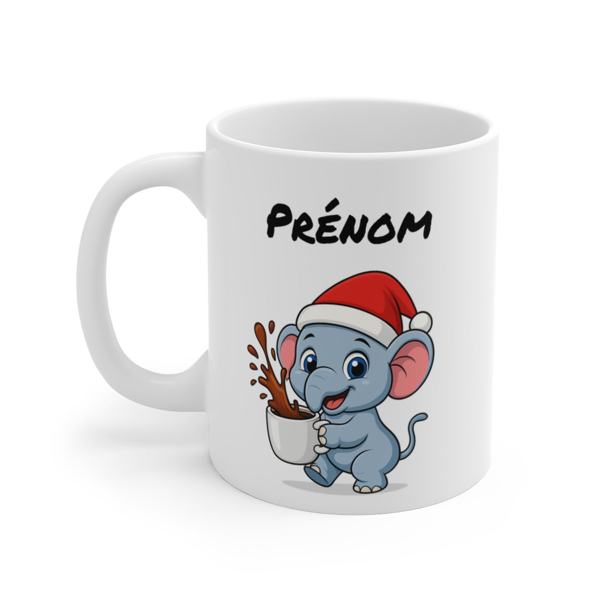 Tasse Personnalisable Éléphant Noël – Mug Prénom Aquarelle – Cadeau Animal Mignon Fêtes 325 ml