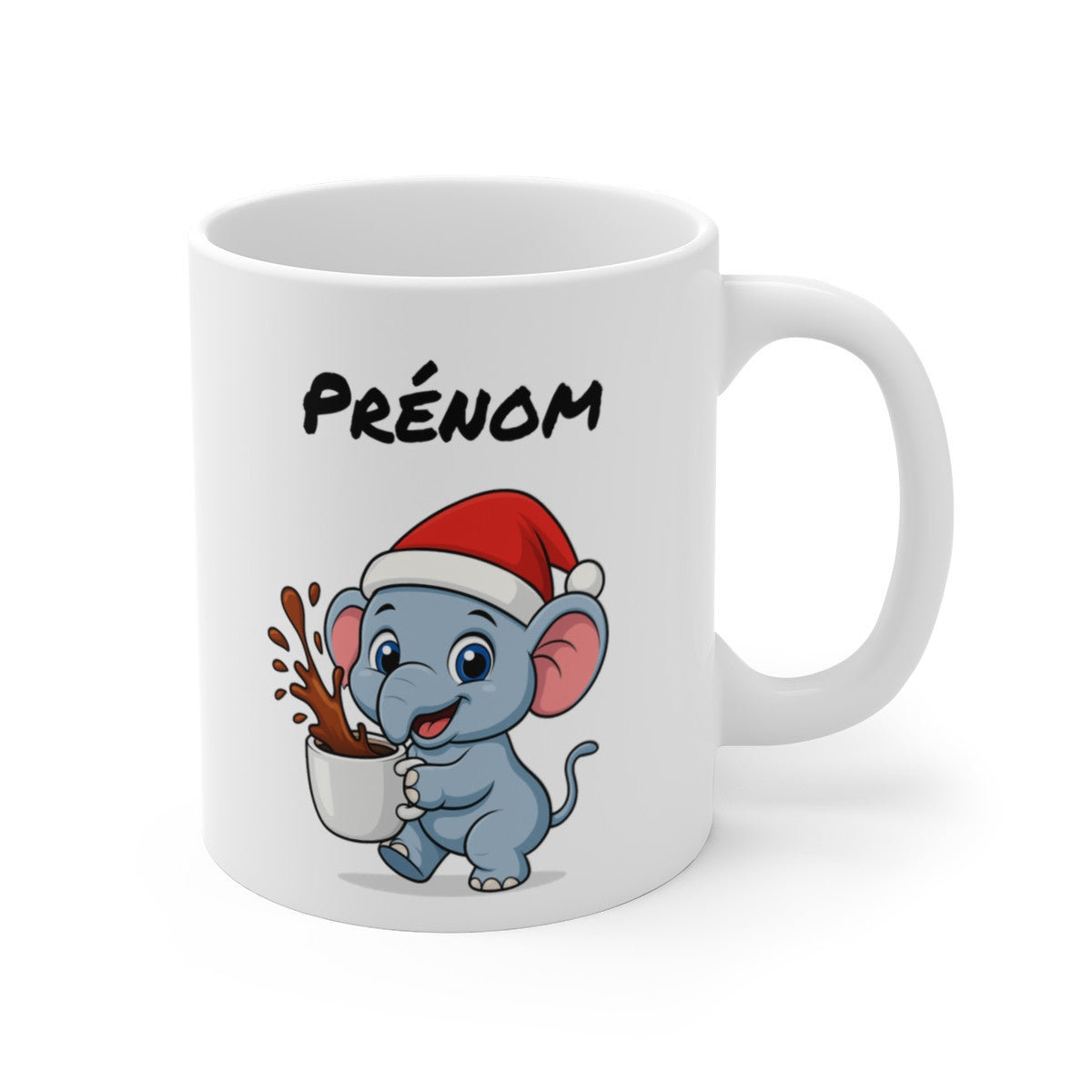Tasse Personnalisable Éléphant Noël – Mug Prénom Aquarelle – Cadeau Animal Mignon Fêtes 325 ml