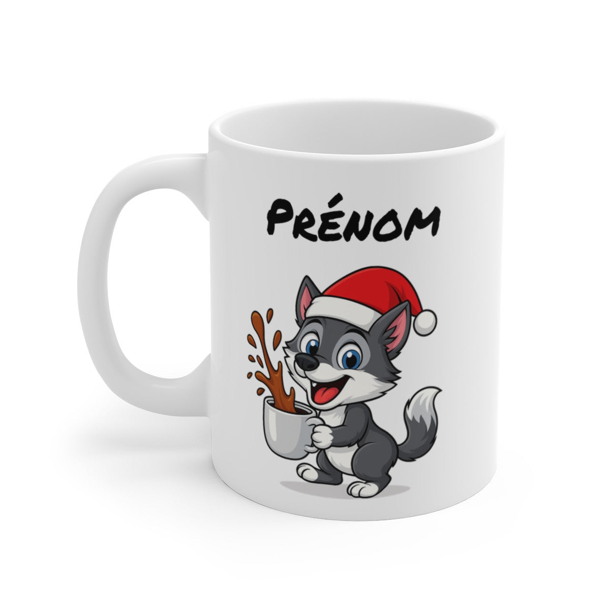 Tasse Personnalisable Loup Noël – Mug Prénom Aquarelle – Cadeau Animal Mignon Fêtes 325 ml