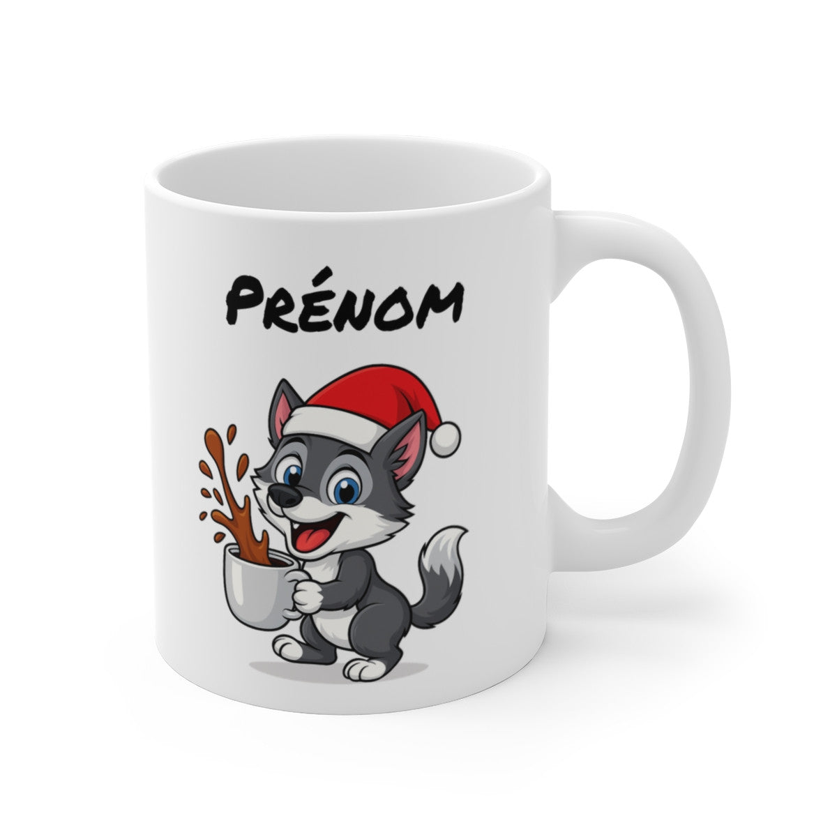 Tasse Personnalisable Loup Noël – Mug Prénom Aquarelle – Cadeau Animal Mignon Fêtes 325 ml