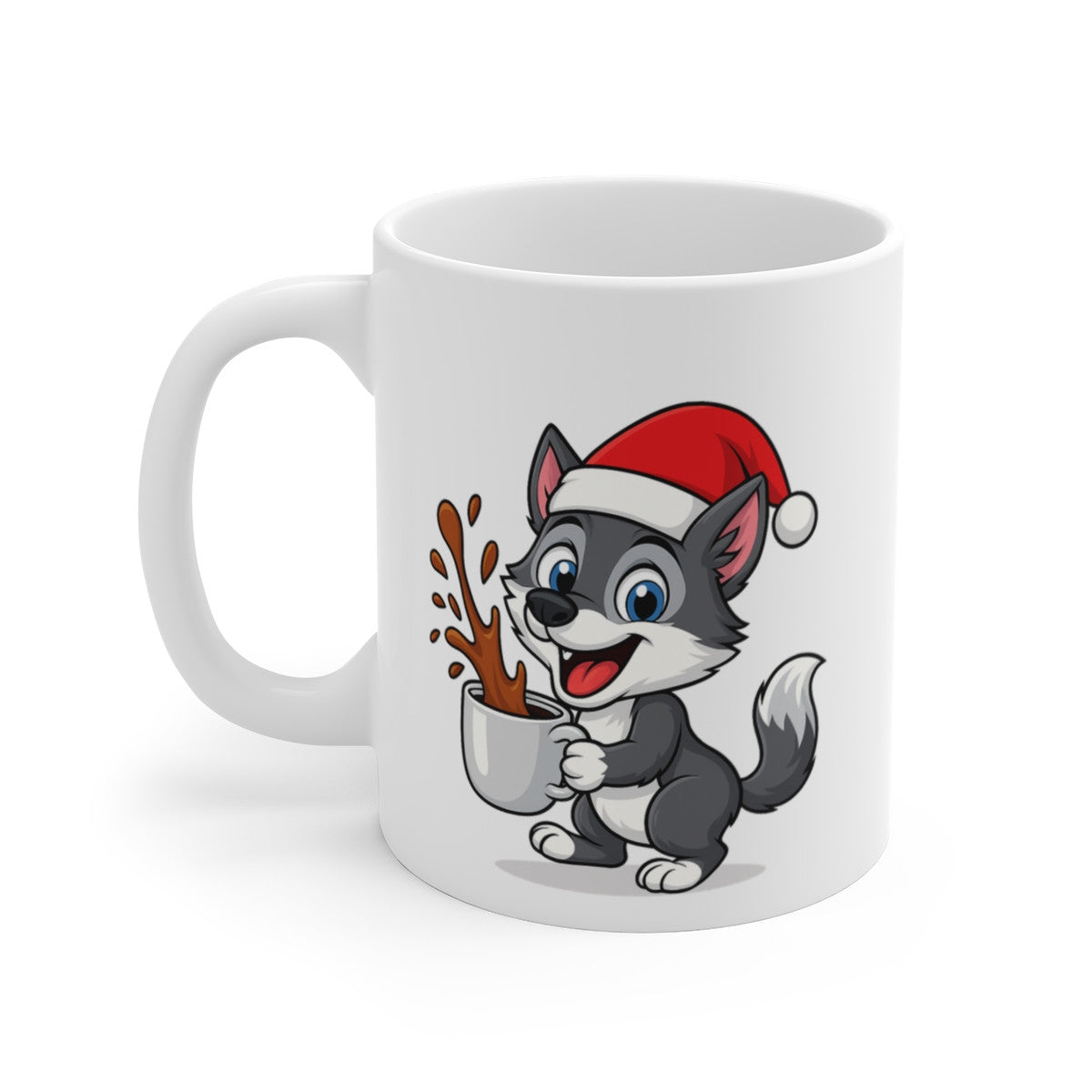 Mug Céramique 325 ml Loup Noël – Tasse Festive Micro-ondes & Lave-vaisselle – Cadeau Animal Mignon