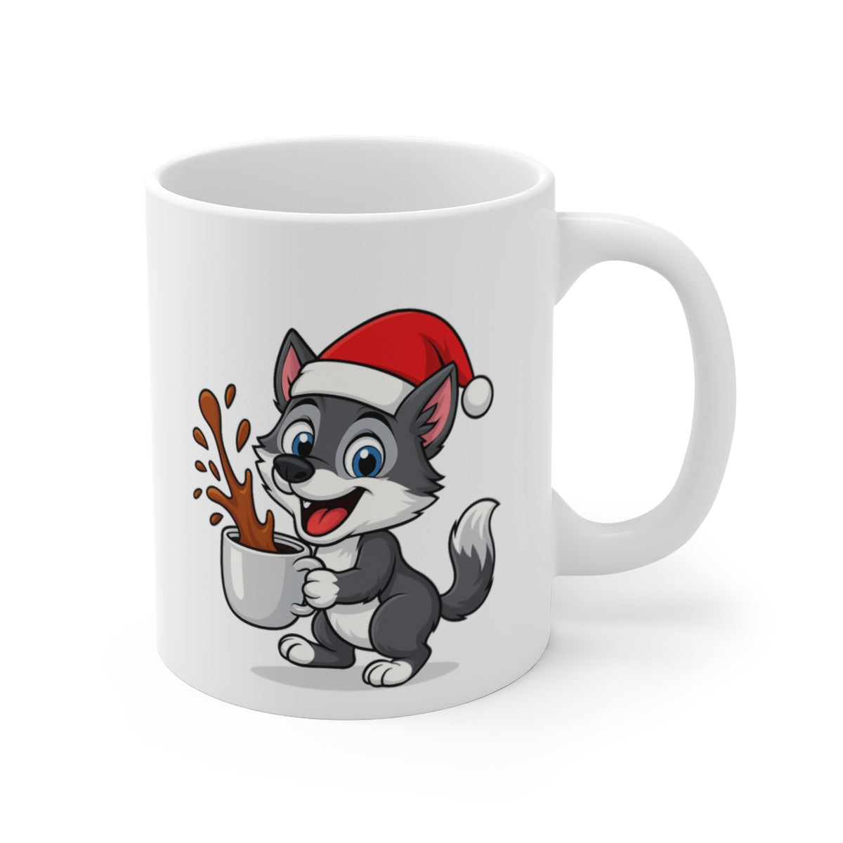 Mug Céramique 325 ml Loup Noël – Tasse Festive Micro-ondes & Lave-vaisselle – Cadeau Animal Mignon