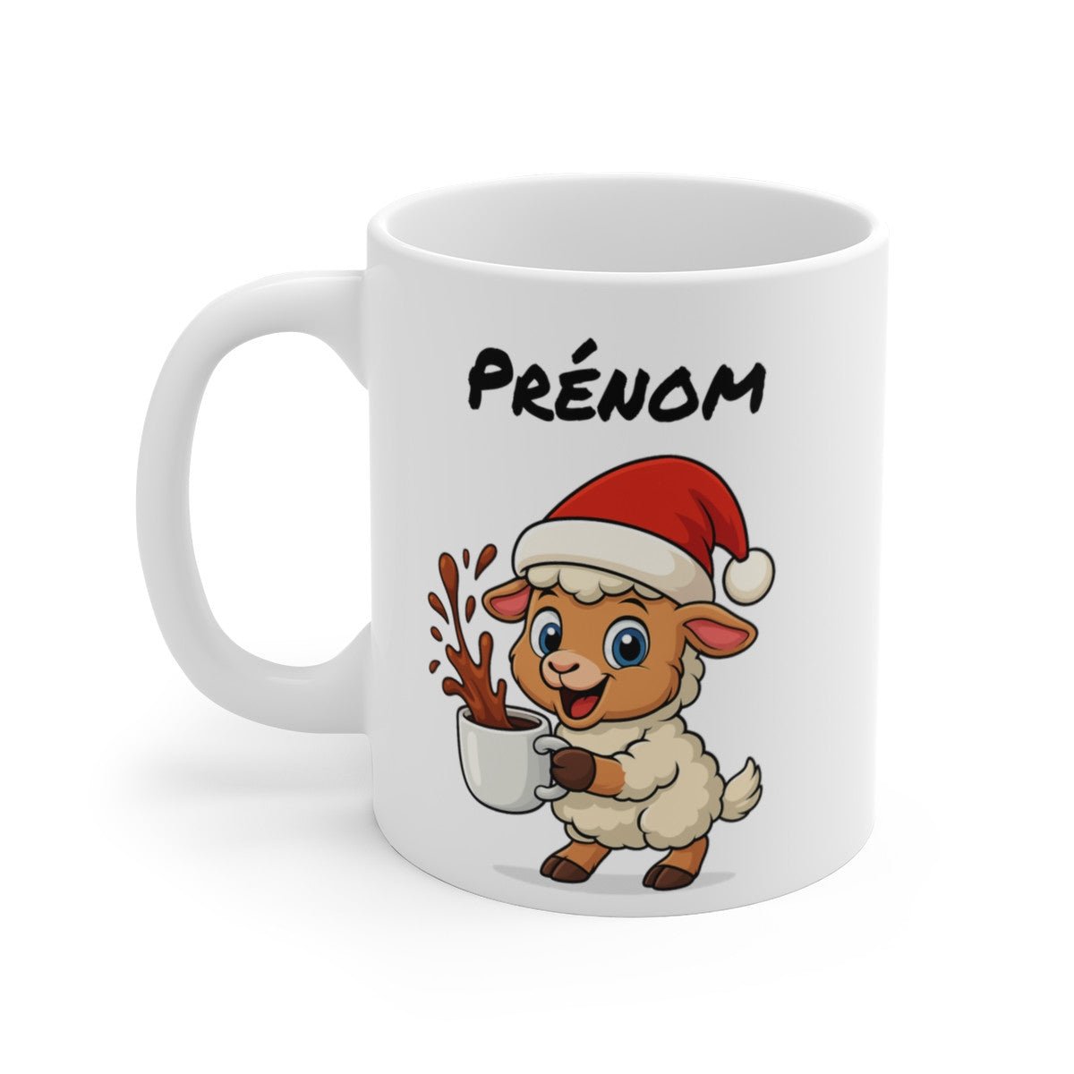 Tasse Personnalisable Mouton Noël – Mug Prénom Aquarelle – Cadeau Animal Mignon Fêtes 325 ml