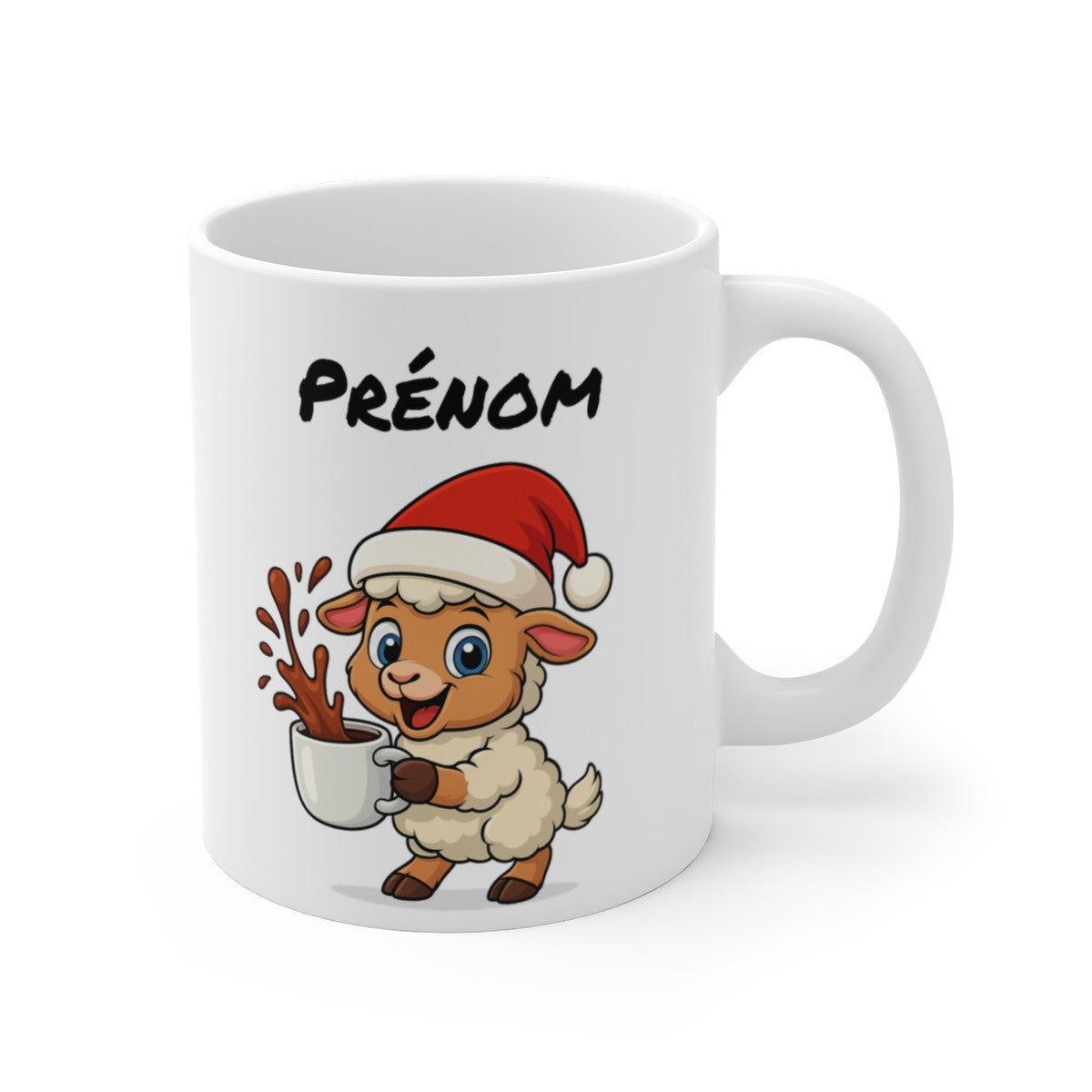 Tasse Personnalisable Mouton Noël – Mug Prénom Aquarelle – Cadeau Animal Mignon Fêtes 325 ml