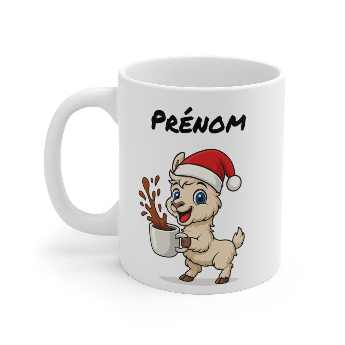 Tasse Personnalisable Lama Noël – Mug Prénom Aquarelle – Cadeau Animal Mignon Fêtes 325 ml