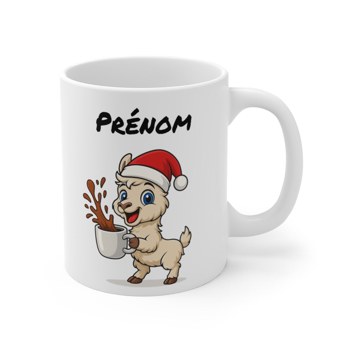 Tasse Personnalisable Lama Noël – Mug Prénom Aquarelle – Cadeau Animal Mignon Fêtes 325 ml