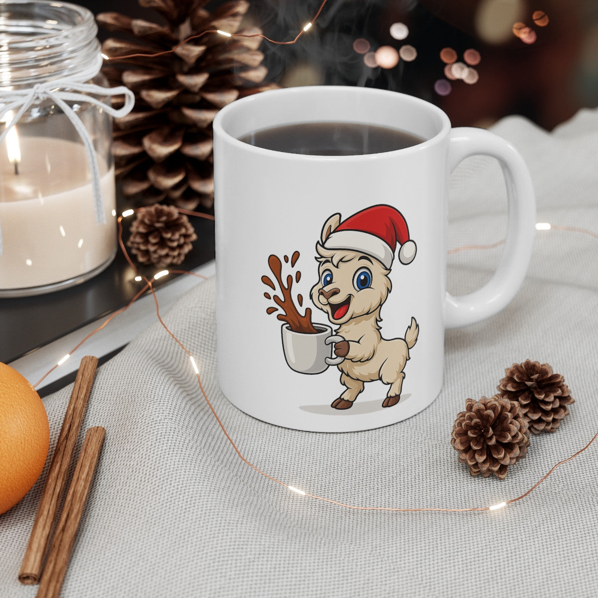 Mug Céramique 325 ml Lama Noël – Tasse Festive Micro-ondes & Lave-vaisselle – Cadeau Animal Mignon