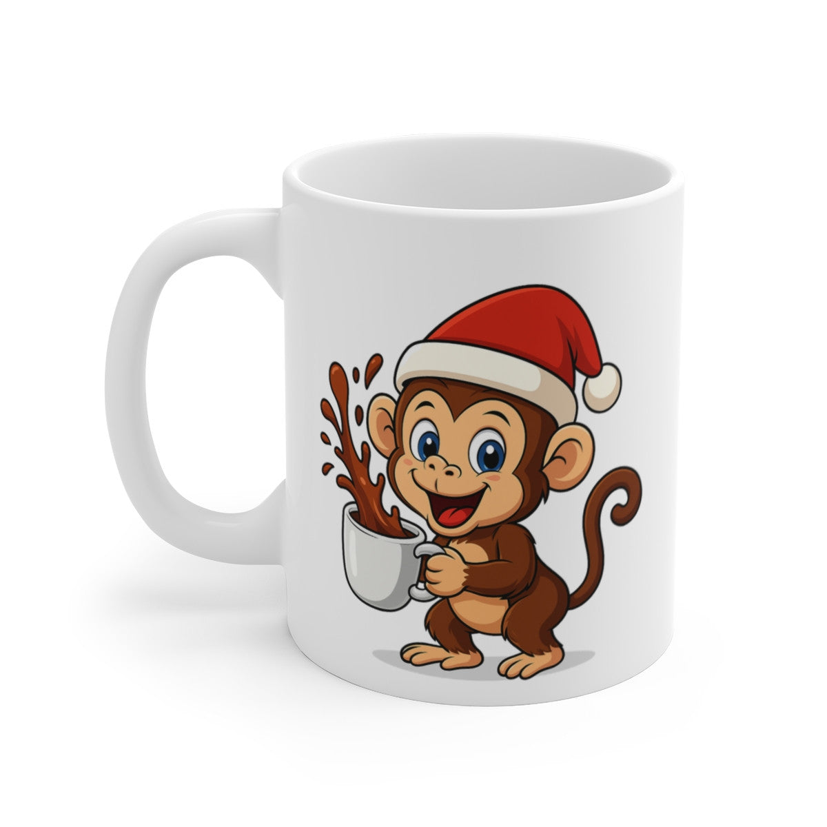 Mug Céramique 325 ml Singe Noël – Tasse Festive Micro-ondes & Lave-vaisselle – Cadeau Animal Mignon