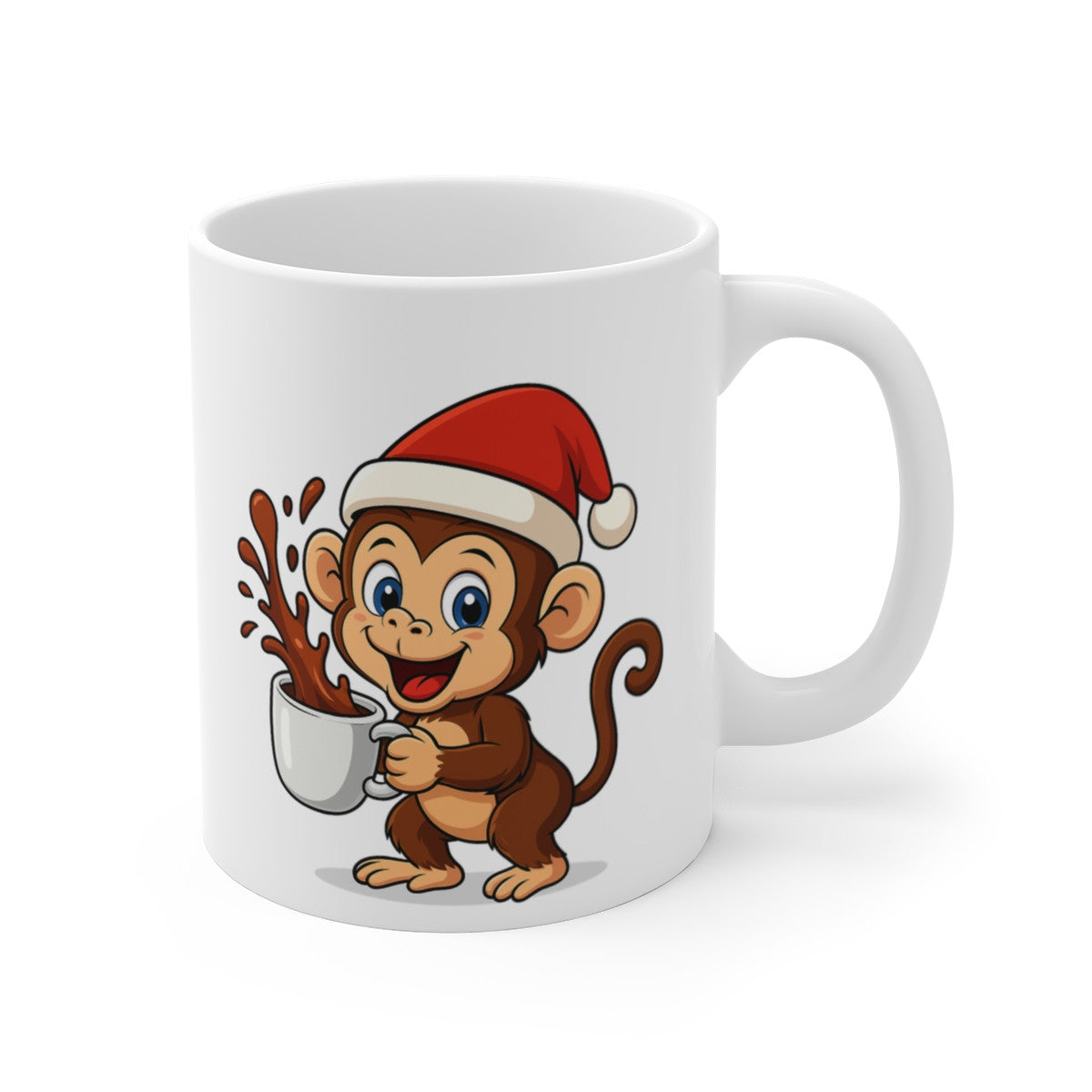 Mug Céramique 325 ml Singe Noël – Tasse Festive Micro-ondes & Lave-vaisselle – Cadeau Animal Mignon