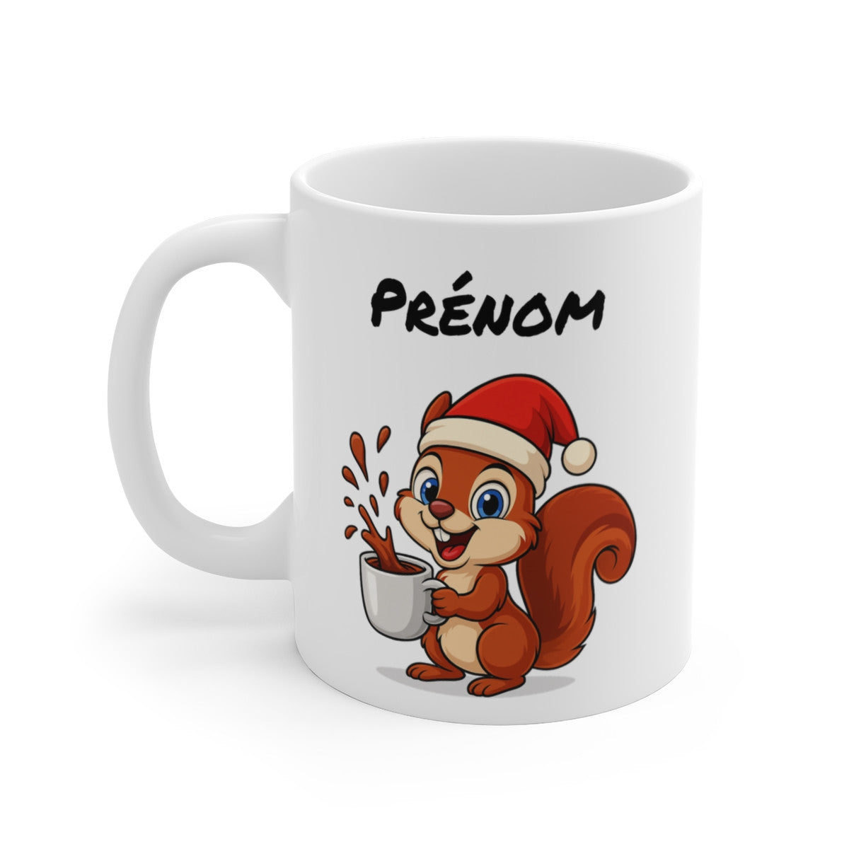 Tasse Personnalisable Écureuil Noël – Mug Prénom Aquarelle – Cadeau Animal Mignon Fêtes 325 ml