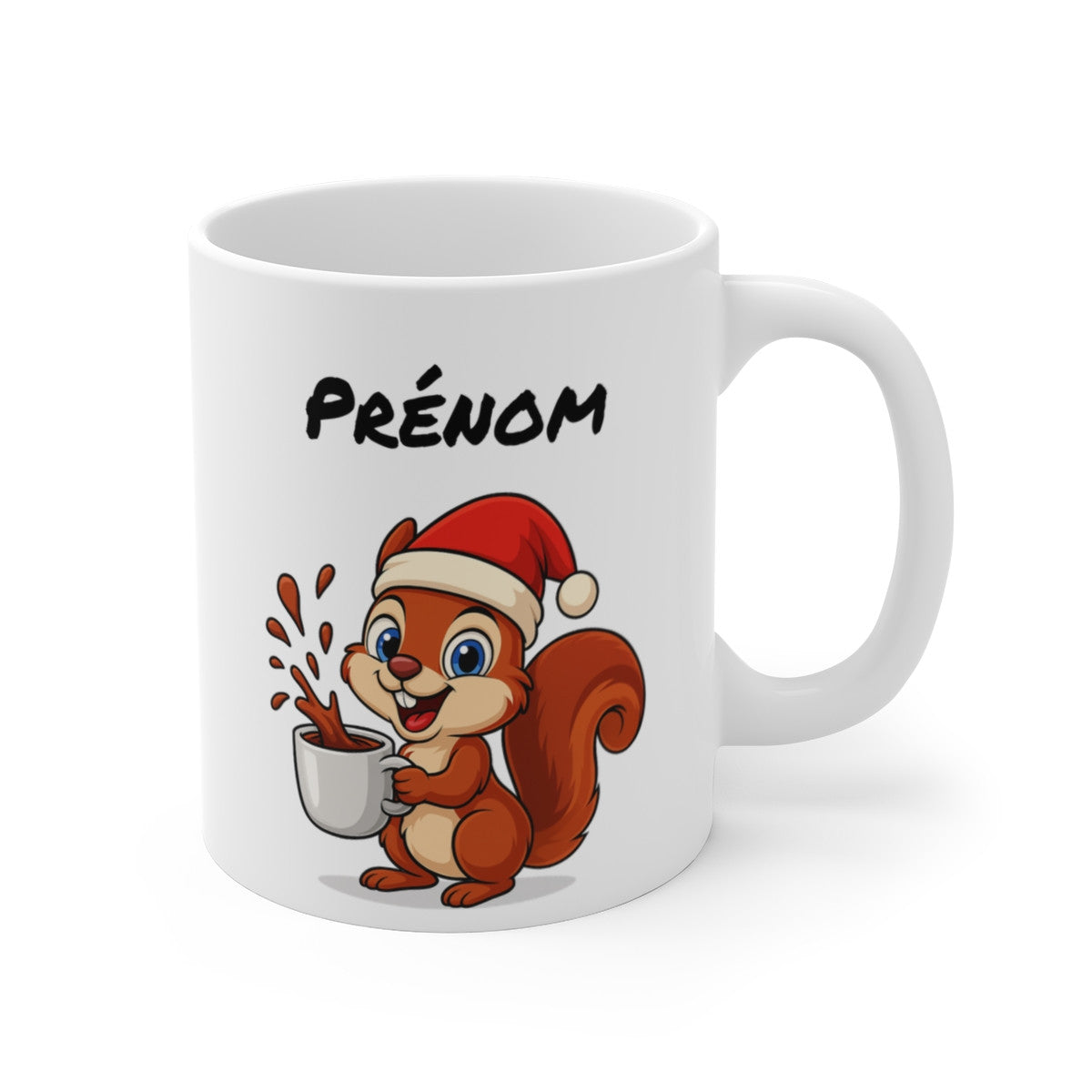 Tasse Personnalisable Écureuil Noël – Mug Prénom Aquarelle – Cadeau Animal Mignon Fêtes 325 ml