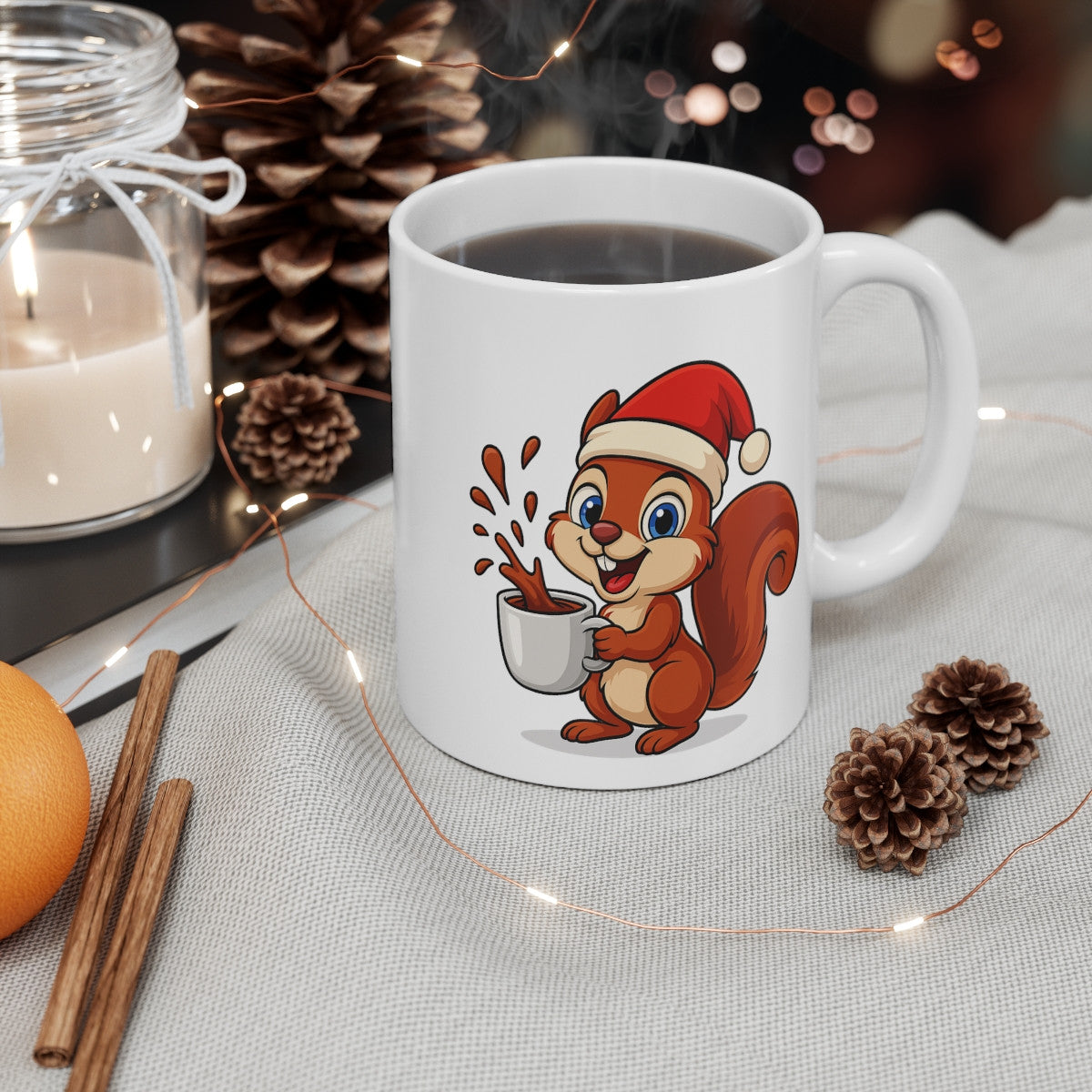 Mug Céramique 325 ml Écureuil Noël – Tasse Festive Micro-ondes & Lave-vaisselle – Cadeau Animal Mignon