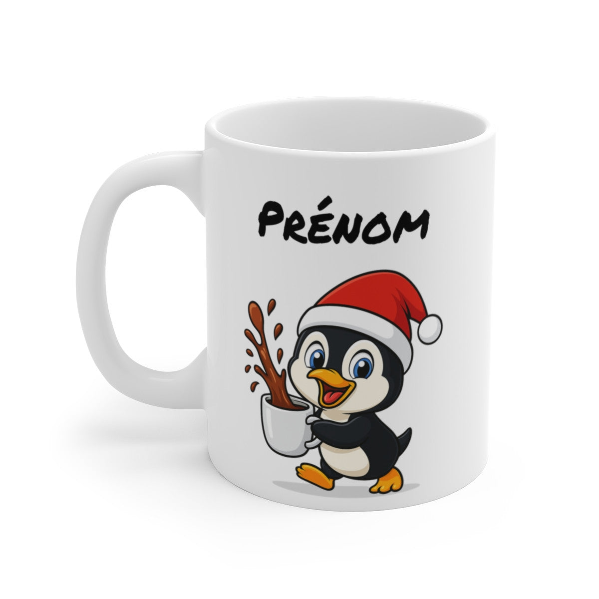 Tasse Personnalisable Pingouin Noël – Mug Prénom Aquarelle – Cadeau Animal Mignon Fêtes 325 ml