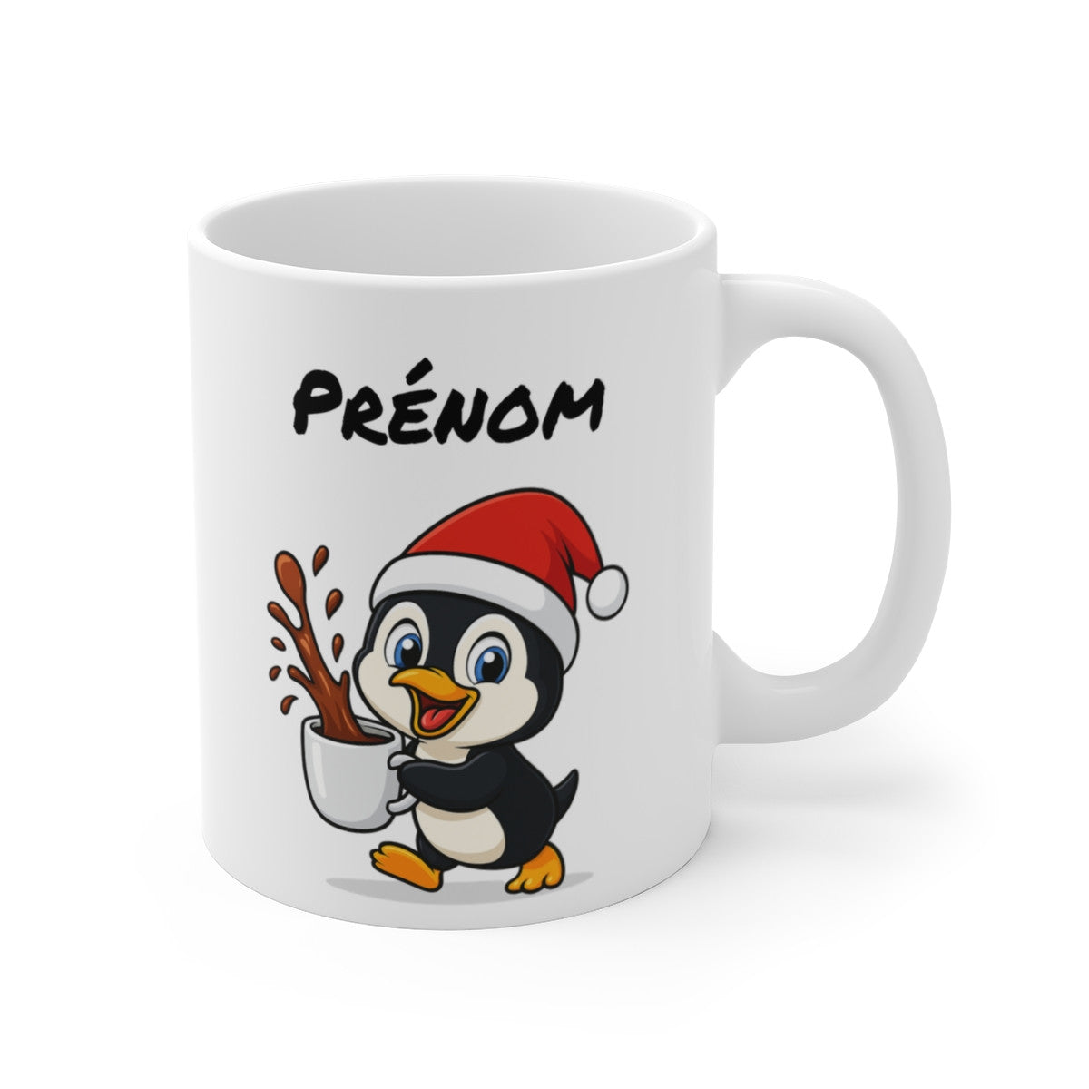 Tasse Personnalisable Pingouin Noël – Mug Prénom Aquarelle – Cadeau Animal Mignon Fêtes 325 ml