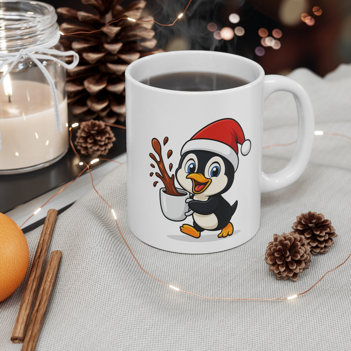 Mug Céramique 325 ml Pingouin Noël – Tasse Festive Micro-ondes & Lave-vaisselle – Cadeau Animal Mignon