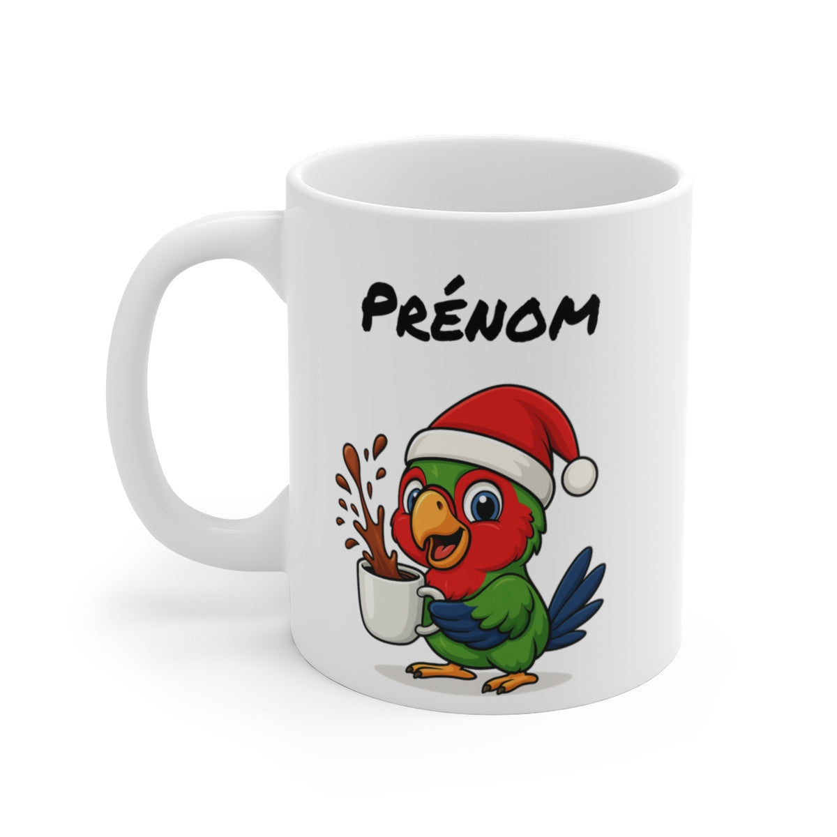 Tasse Personnalisable Perroquet Noël – Mug Prénom Aquarelle – Cadeau Animal Mignon Fêtes 325 ml